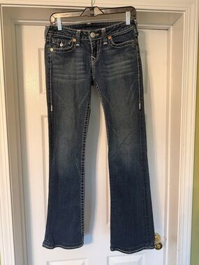True Religion Becky Bootcut Jeans 29 Made in USA Y2K Flap Pocket Dark Wash